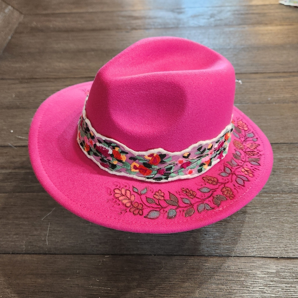 Pink Floral Hand Burned Women's Hat